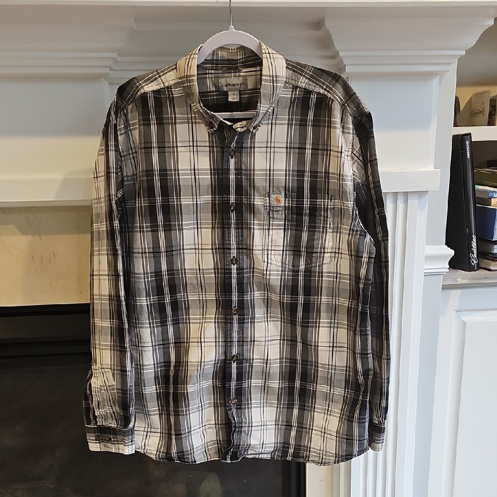 Carhartt Black and White Plaid Button Down Shirt